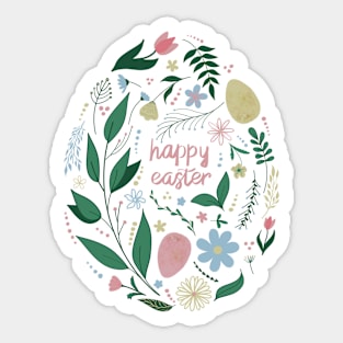 Happy Easter egg decorated with flowers and plants Sticker